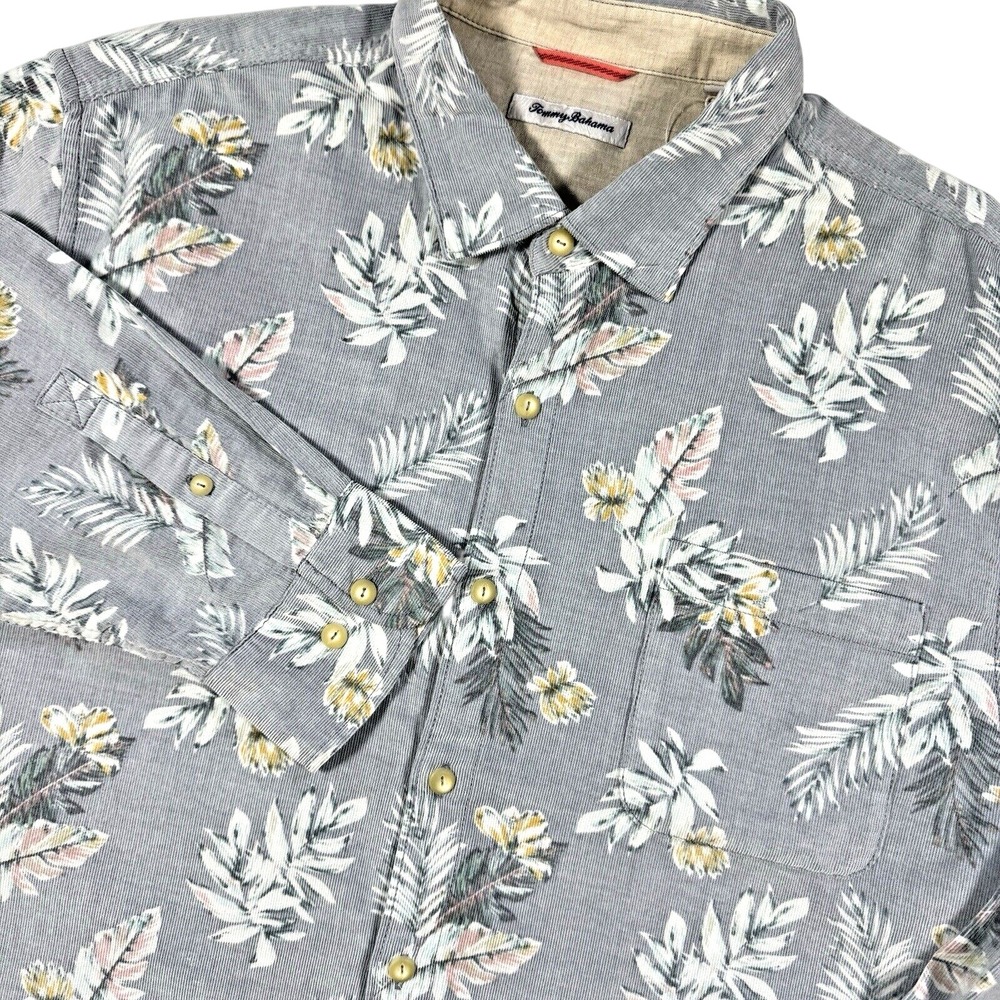 Tommy Bahama Frond Mist Corduroy Shirt Men XXL Blue Tropical Leaf CottonNEW